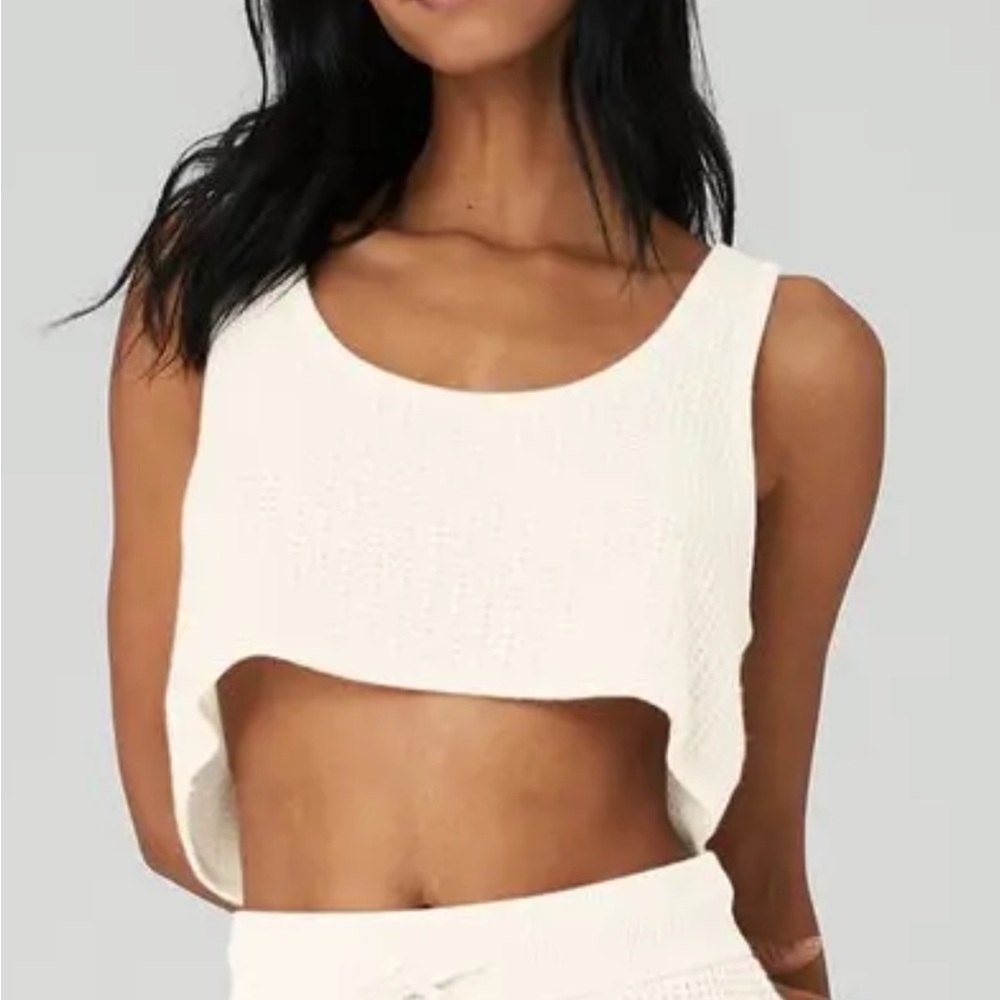 ALO Yoga Cashmere Plush Waffle Knit Cropped Tank Top Ivory